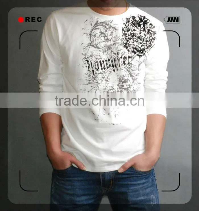 Mens cotton long sleeve flocking Tshirts 201304#