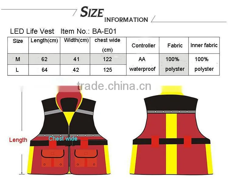 Custom Waterproof Safety light flash LED swimming life jacket Personal flotation device