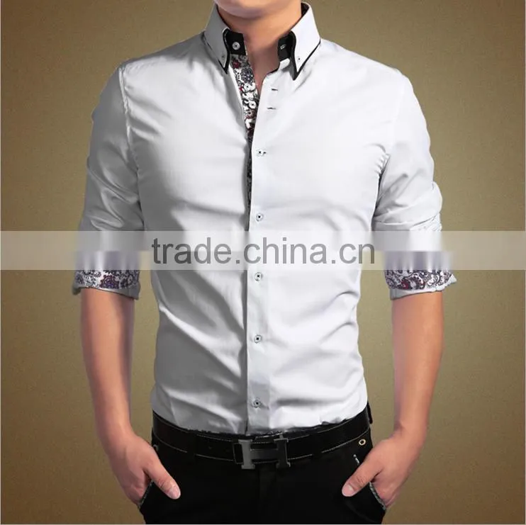 2015 New style 100% cotton long sleeve double collar men dress shirt in bulk
