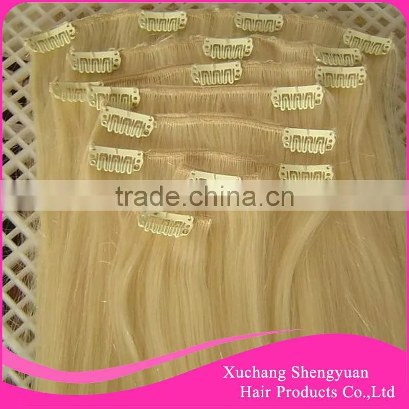 Top quality brazilian human clip in hair extensions, cheap 100% clip on human hair extensions