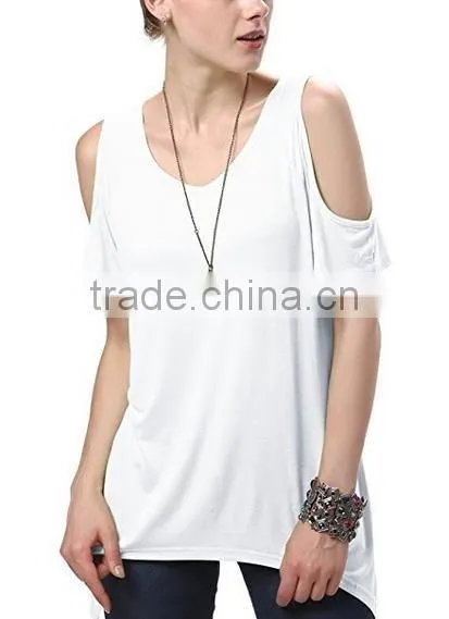 Hot selling womens Shoulder Off Wide Hem Design Top Shirts