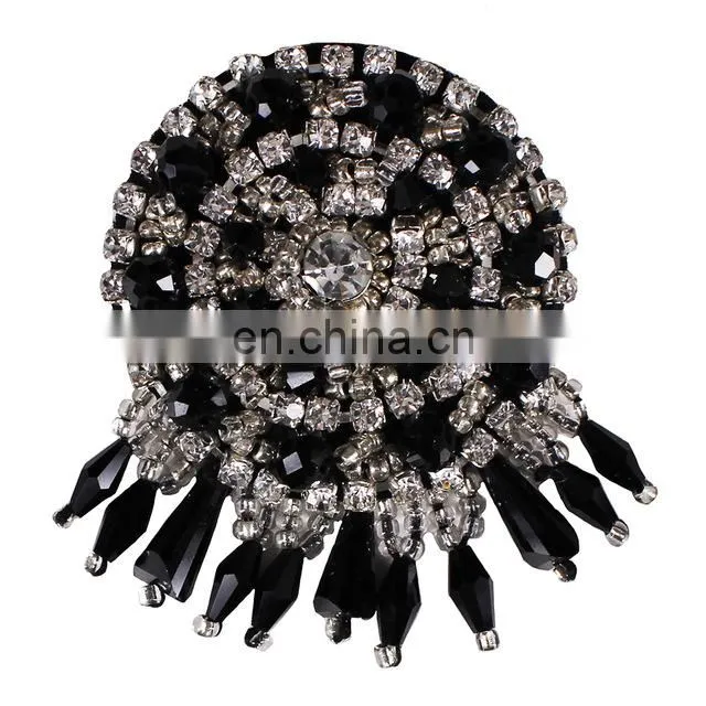 Fashion Red Black Round Design Beaded Crystal Tassel Fringe Patches for Bag Clothes