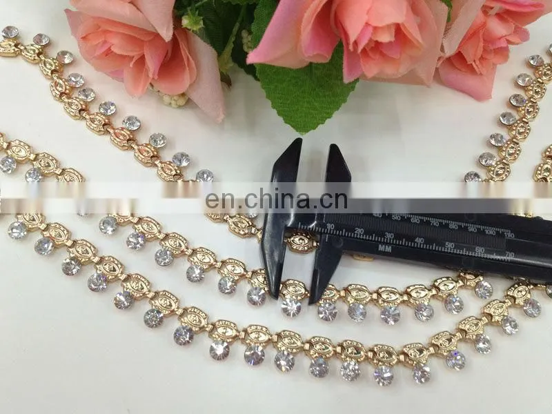 hot sell drop crystal gold color metal chain trimming sew on clothing bags or shoes garment accessories