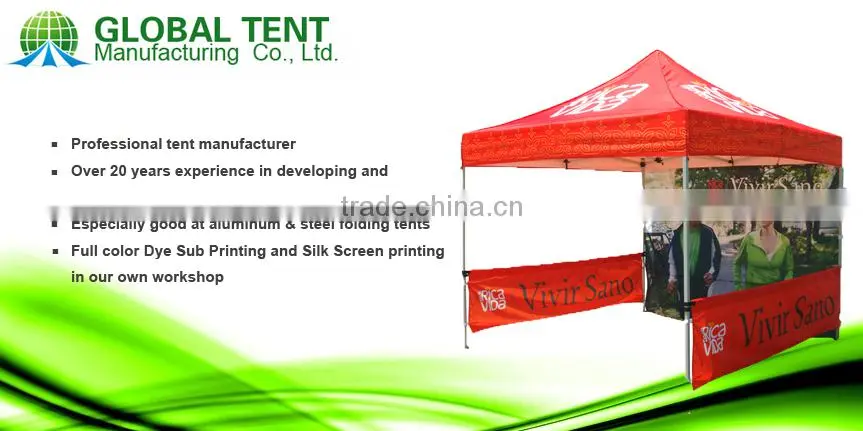40mm Aluminum Fold Tent 10ft X 20 ft With All Metal Connectors, Custom Print Canopy& Valance,1 full wall & 1 half side wall
