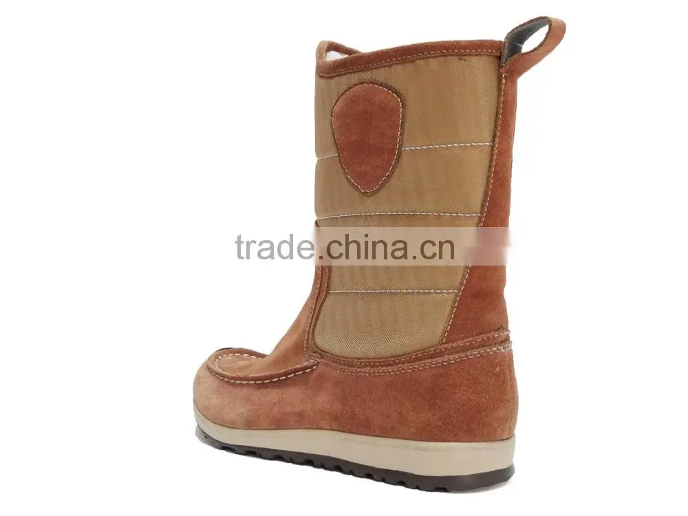 Wiley Herringbone Nylon and Suede Upper Furry Lining Moccasin Boots