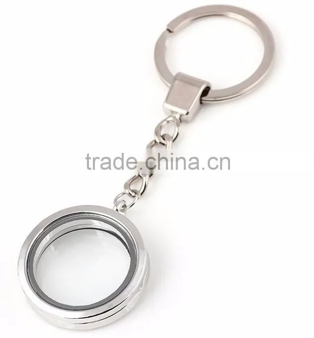 Alloy 30mm Round Glaze Key Chains Magnetic Memory Floating Locket Keychains