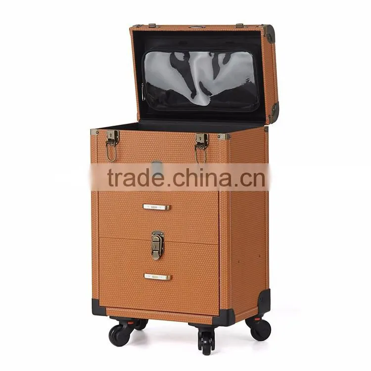 Alibaba golden factory supplier OEM trolley makeup artist case with wheels rolling