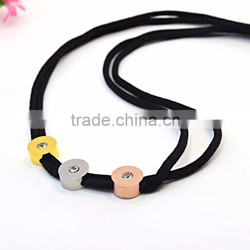 Stainless steel jewelry set black nylon Rhinestone latest design beads necklace