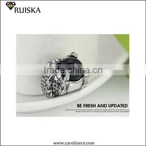 Fashion Rhinestone Ring With Antique Silver Tone Titanium Ring