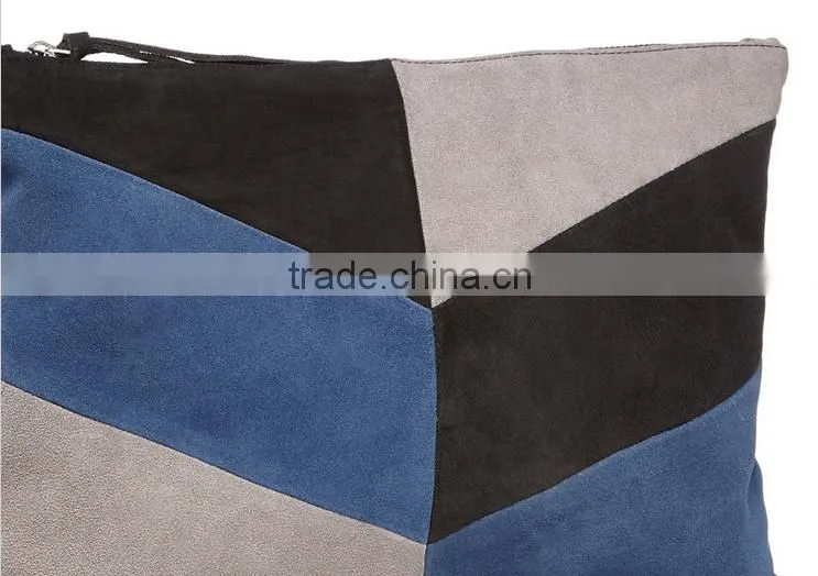 High quality Navy suede colour block clutch bag