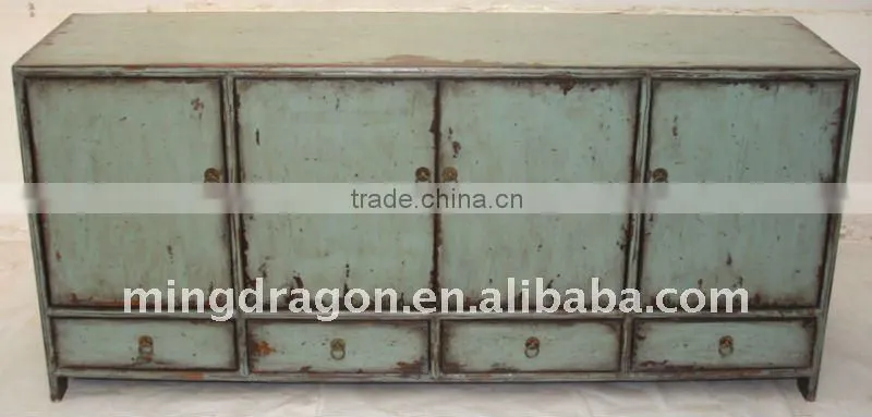 Chinese Antique Gray Blue Kang cabinet with four drawer four door 155*44*71cm