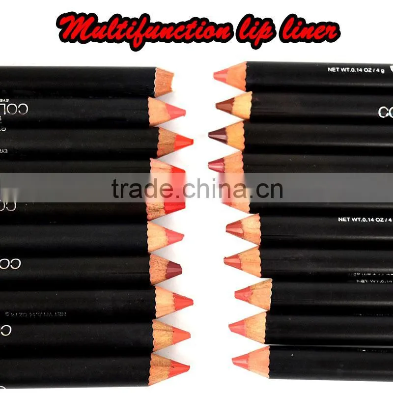 2016 Hot Sale Multicolor Waterproof Functional Lip Liner Pencil Eyebrow Eye Lip Makeup Colorful Cosmetic Lipliner Pen