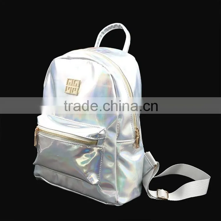 Stylish reusable backpack bag laser PU leather backpack