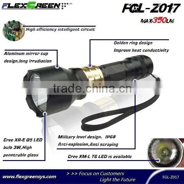 Novel 18650 battery golden ring LED Q5 flashlight
