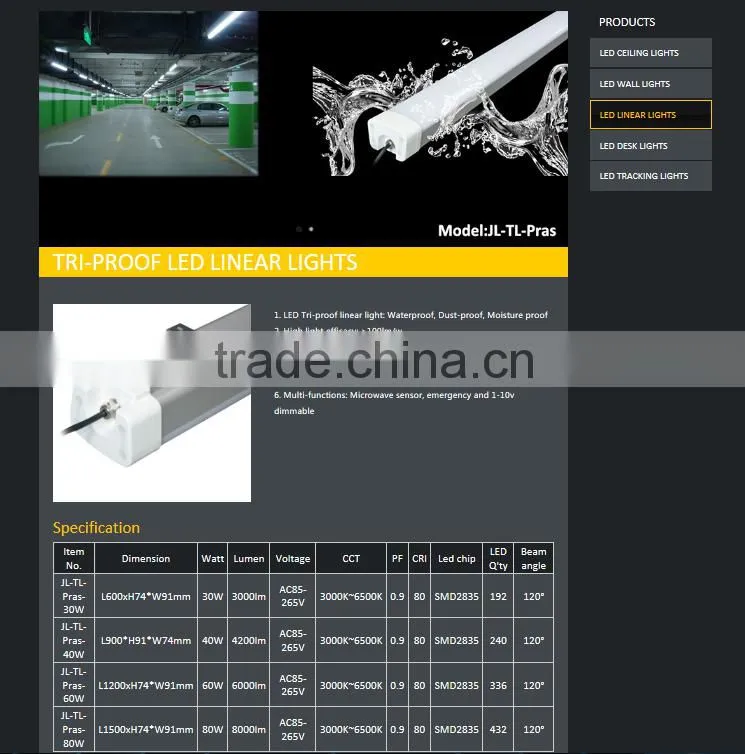 Suspended OR Surface mounted 120cm 40W waterproof Dimmable Led linear light