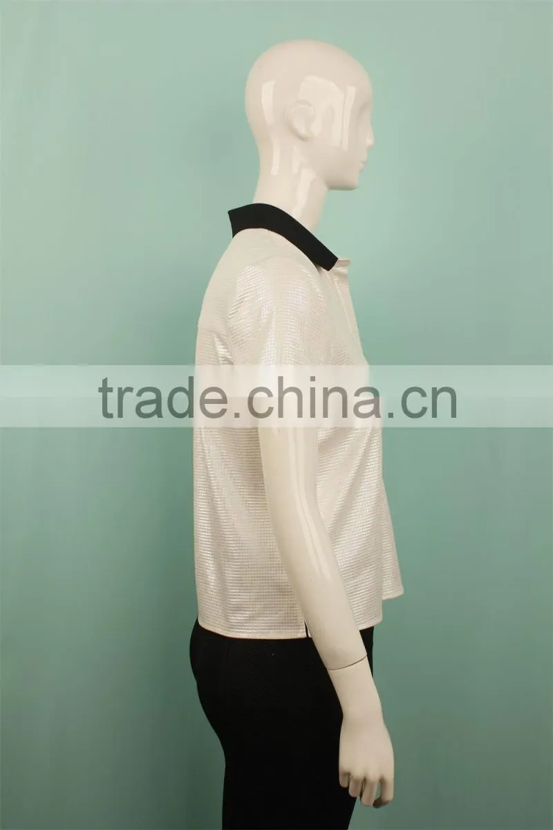 2016 latest fabric rib neckline polo shirt women shirt clothing