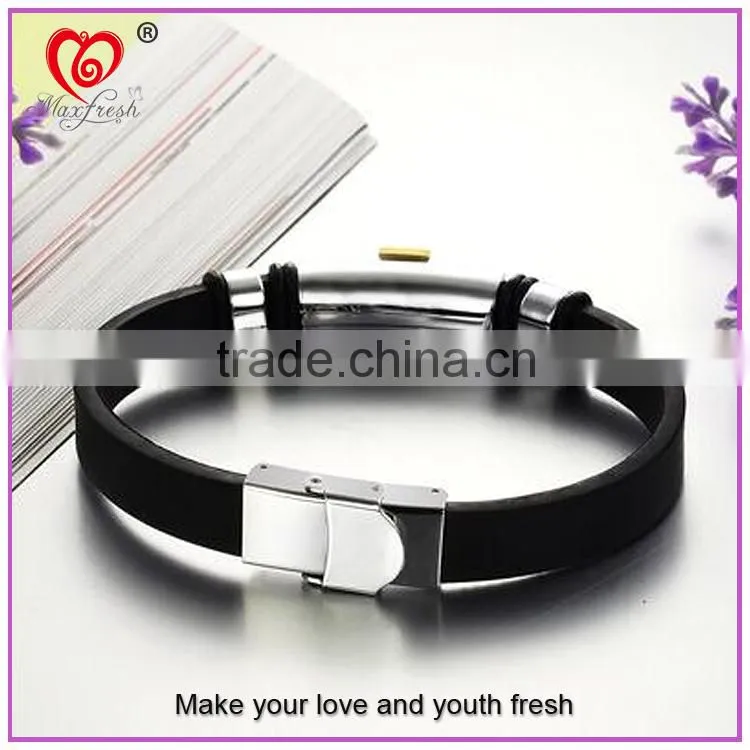 Chinese Manufacturer Maxfresh Stainless Steel Jewelry Bracelet with Genuine Leather length adjustable