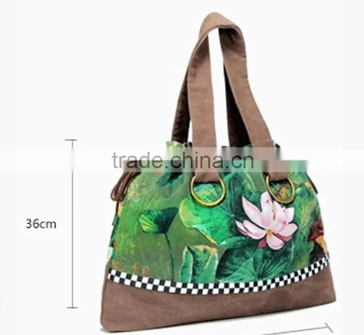 traditional design custom handbag, canvas fabric custom handbag,elegant lady custom handbag