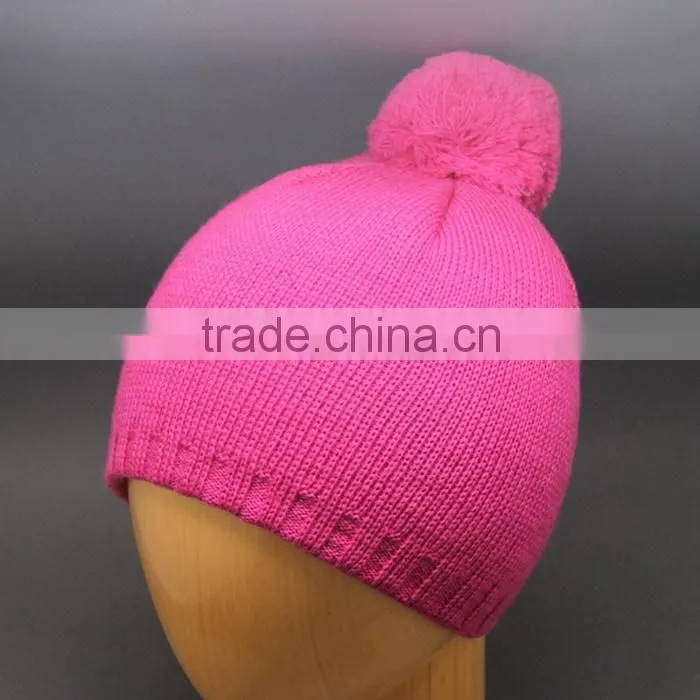 WHOLESALE CUSTOM -MADE BRAND LOGO GREY POM WINTER HAT FOR GIRL
