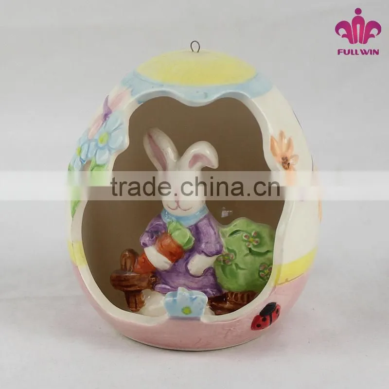Ceramic Cute Egg House with Bunny for Easter Hanging Decoration
