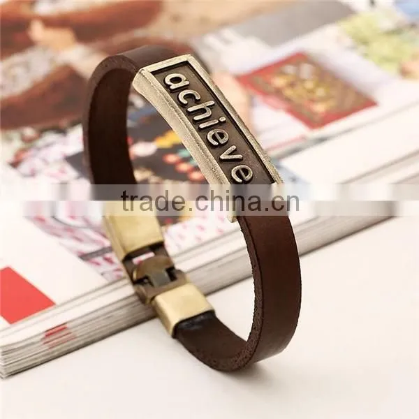 Letters engraved leather cuff bracelet/bulk leather bracelet