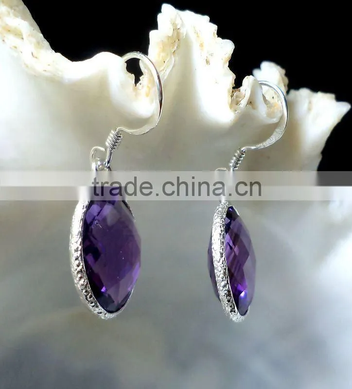 Amethyst Bezel Earrings, gemstone jewelry, silver jewelry
