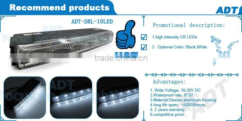 ADT 2 pcs Car Daytime Running Light 10 LED DRL Daylight Kit Super White Head Lamp
