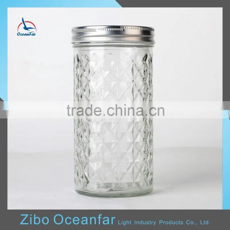 Good Quality Jars Glass Mason Storage Jar Colourful Embossed Diamond Mason Jar