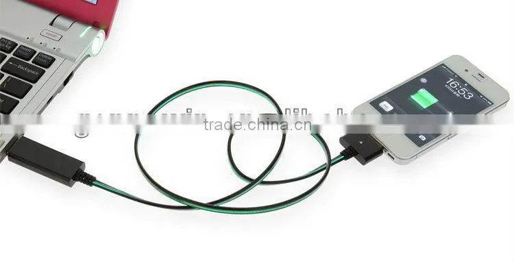 flowing light visible usb charger cable for mobile phone