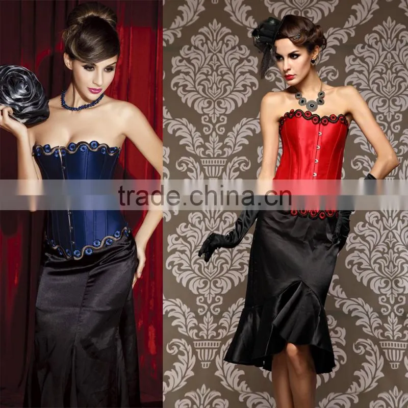 Fashion Hot Sell Satin Waist Training Corset with Fine Embroidery