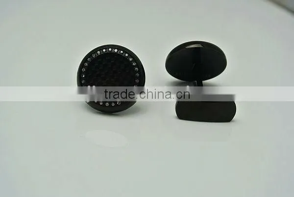 fashion round stainless steel Carbon Fiber Cufflinks