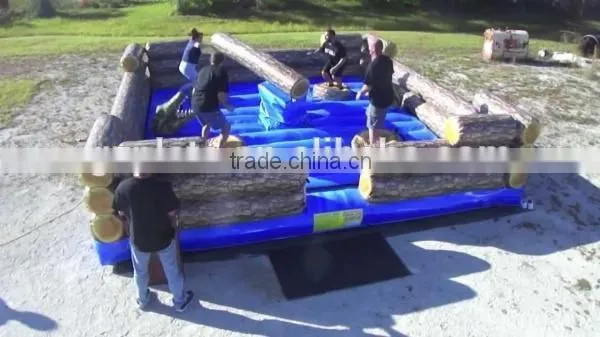 Inflatable log jump rodeo game / mechanical inflatable wipeout jump bouncer