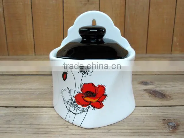 hand-paint flower design white ceramic water pitcher