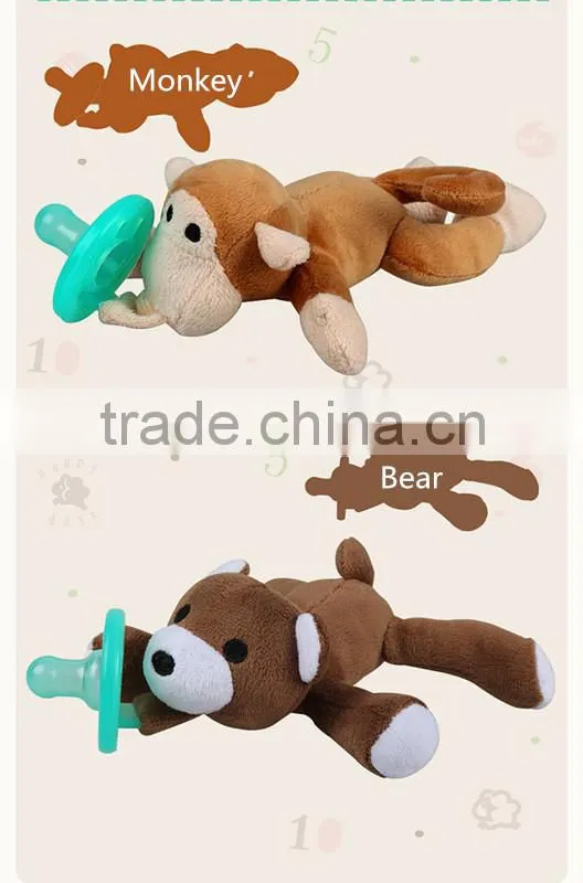Safety funny baby plush toy pacifier with plush toy