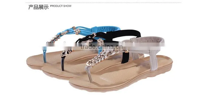 2015 Women Flat Sandals Women's Thong Sandals New Personality Rhinestone Pinch Flat Beading Sandals Bohemia Beach Sandals