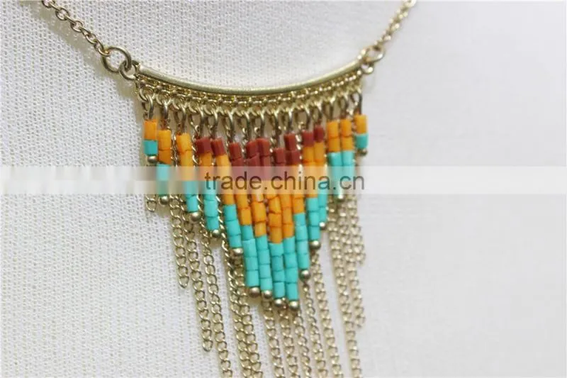 Newest Gold multiraw mix -color seedbead Necklace Short Chain gold Charm pendant necklace 2016 fashion style wholesale