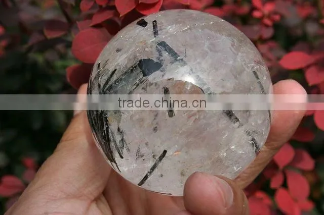 59mm(2.3") black Tourmaline Quartz Sphere, Crystal Ball Language Option French