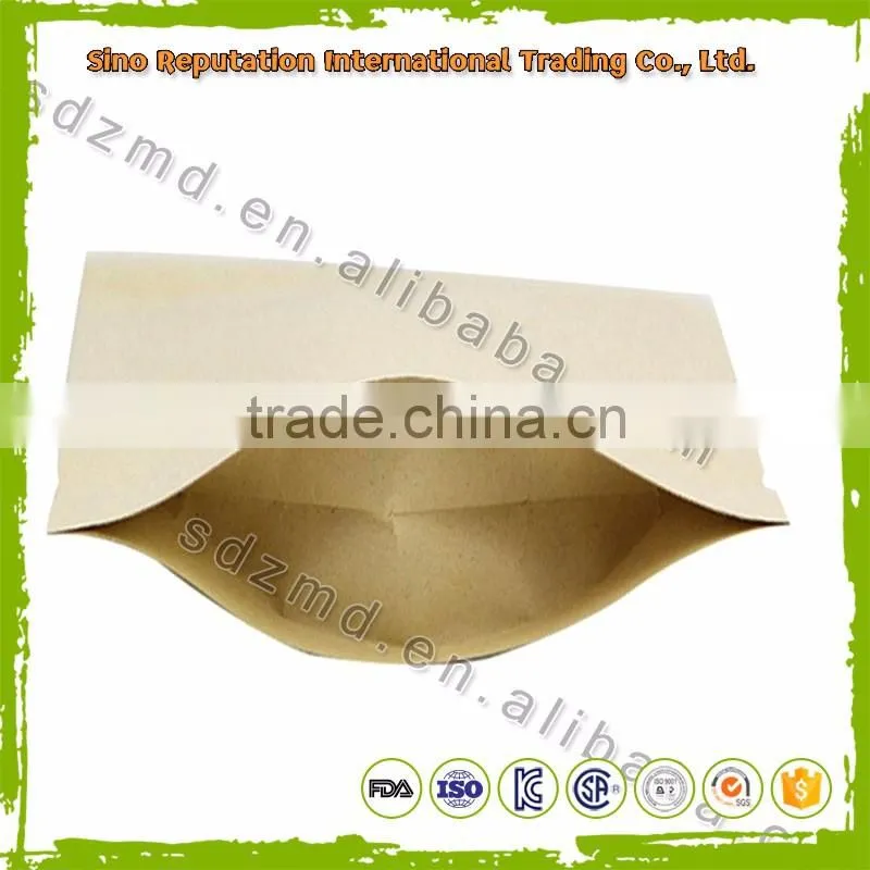 kraft paper biodegradable stand up pouch with zipper
