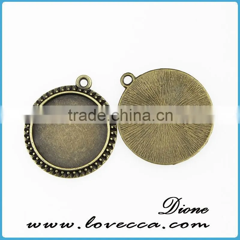fashion round antique bronze silver gold glass CABOCHON necklace pendant setting 25mm round cameo setting