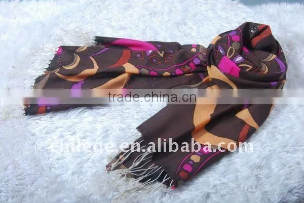 printed fleece scarf with fringe/fashion wool print scarf