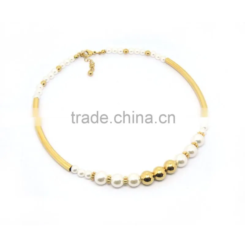 Stainless Steel 316l Gold Bead with Pearl Jewelry Set Necklace