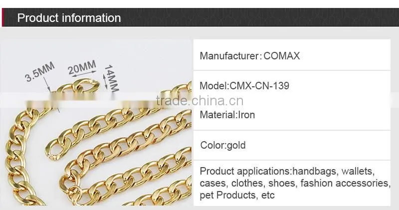 Fashion Gold Stainless Steel Metal Strap Chain For Purse