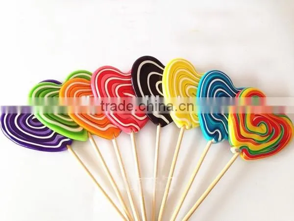 Individual Wrapped Fruit Flavour Sweets Flat Swirl rainbow heart shape lollipop
