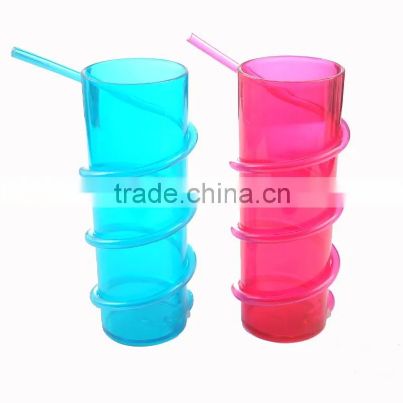 PET material drinking straw cup with transparent blue and red