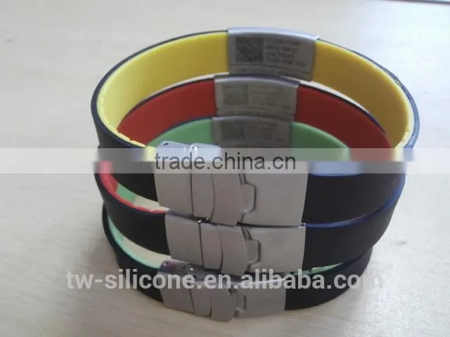 Custom silicon bracelet with engraved id plate sports bracelet