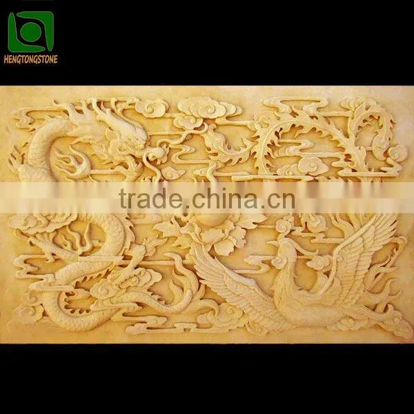 Yellow Marble Dragon Relief Carving