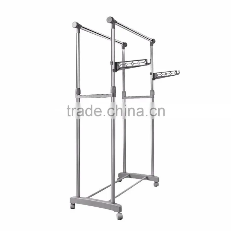 Heavy Duty Double Rail Adjustable Telescopic Rolling Clothing Garment Rack