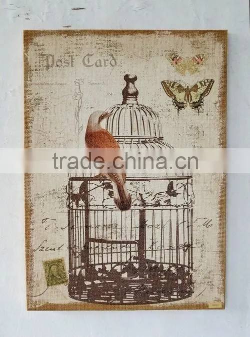 2016 new style antique linen printing wooden frame for wall decoration