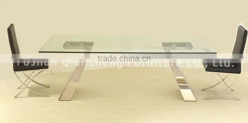 new simple design clear glass dining table for 8 people