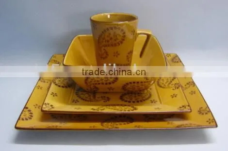 white color with decal square Ceramic dinnerware